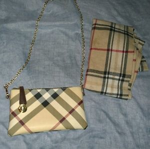 Clutch Bag with Gold Chain + Scarf